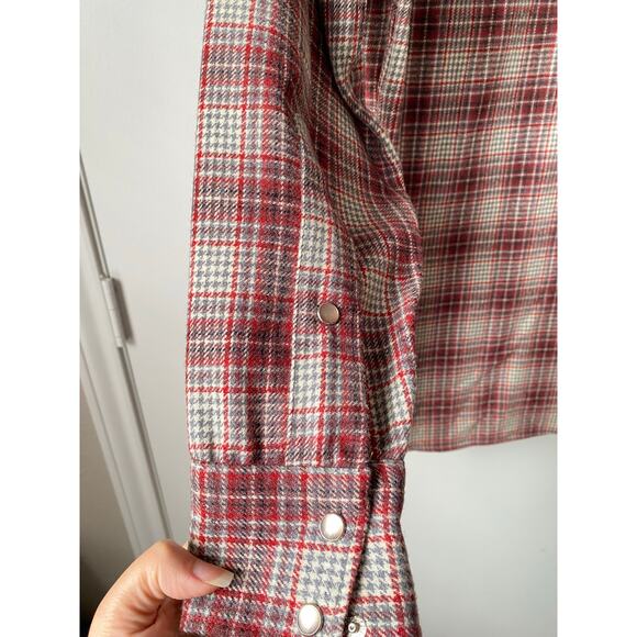 Pendleton High Grade Western Wear Wool Shirt M Red Gray Plaid Pearl Snap Vintage - Picture 5 of 9